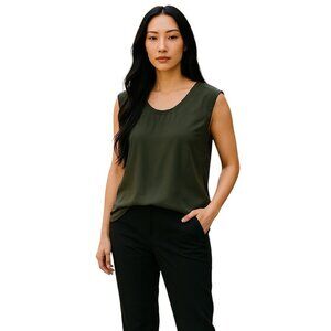 J.Crew Chiffon Top Olive Green Size 6 Spring Neutral Minimalist Flowy Preppy